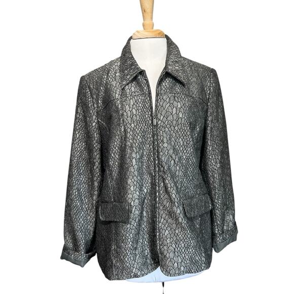 Alfred Dunner Silver Black Reptile Snake Print Embossed Metallic Jacket size 16 - Picture 1 of 6